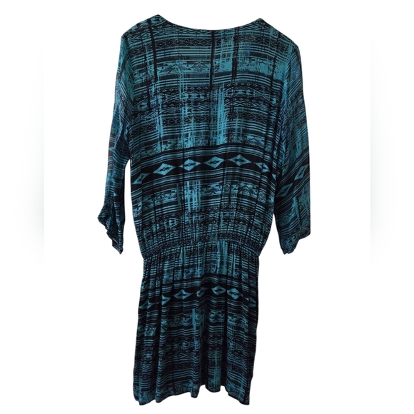 Language Blue Aztec Design 3/4 Sleeve Dress - Picture 3 of 6